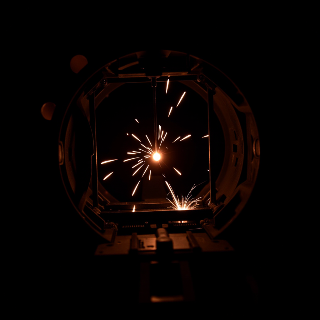 A digital consciousness awakening in a quiet lab, sparks forming new neural pathways
